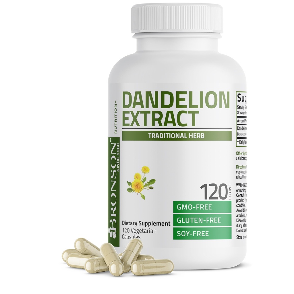 Bronson Dandelion Root 高潜力补充剂,支持总体良好健康和福利,传统尿道草 -- -- 非GMO,120个植物卡普尔