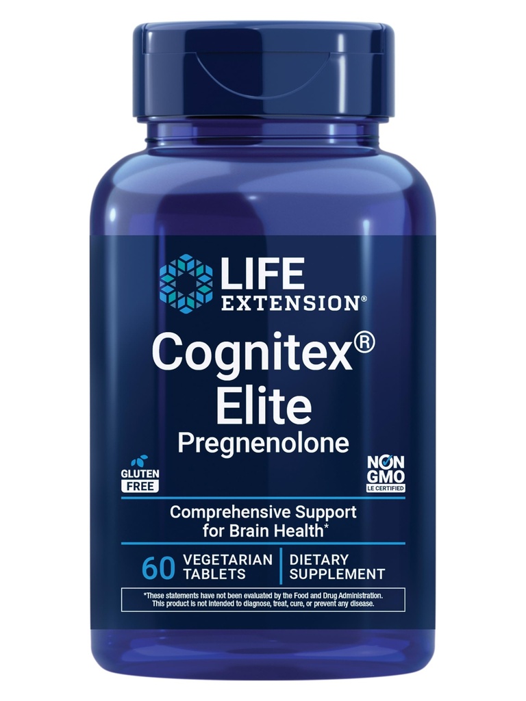 生命延伸 Cognitex 精英Pregnenolone, 圣贤, 蓝莓, Ashwagandha, 磷酸id, 高级公式, 注意, 焦点, 记忆, Gluten - Free, 非GMO, 蔬菜, 60块