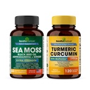 Sandhu Herbals Seamoss & Turmeric Curcumin with Bioperine Capsules + 支持免疫、消化、认知、皮肤和头发健康