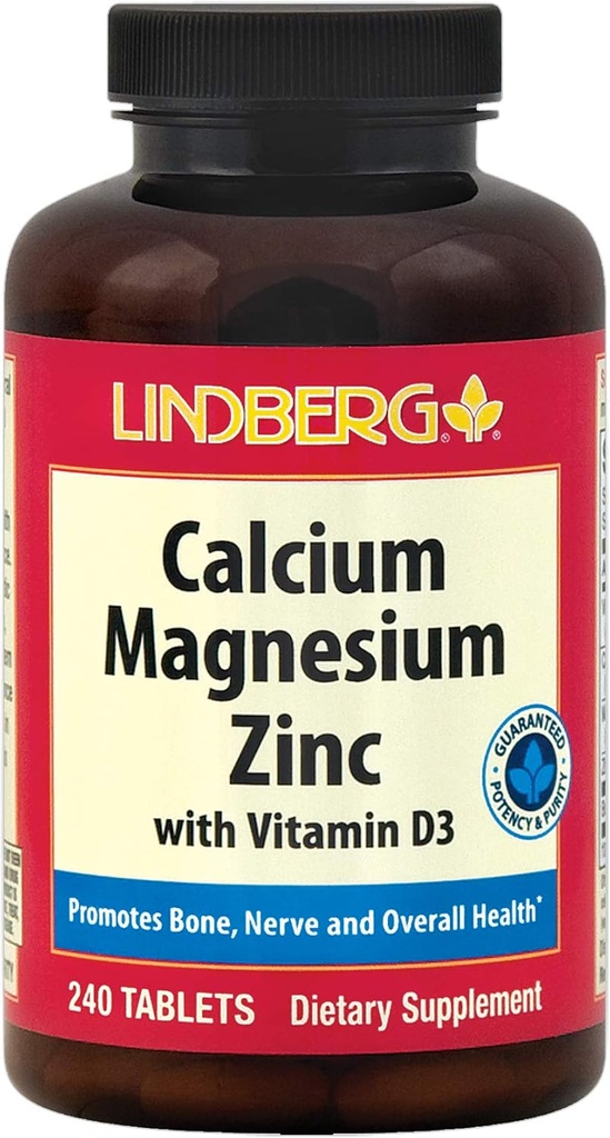 锌镁钙 | 240 caplets | 配有维生素D3和Boron | Vegetarian, Non-GMO, Gluten Free Supple | by Lindberg