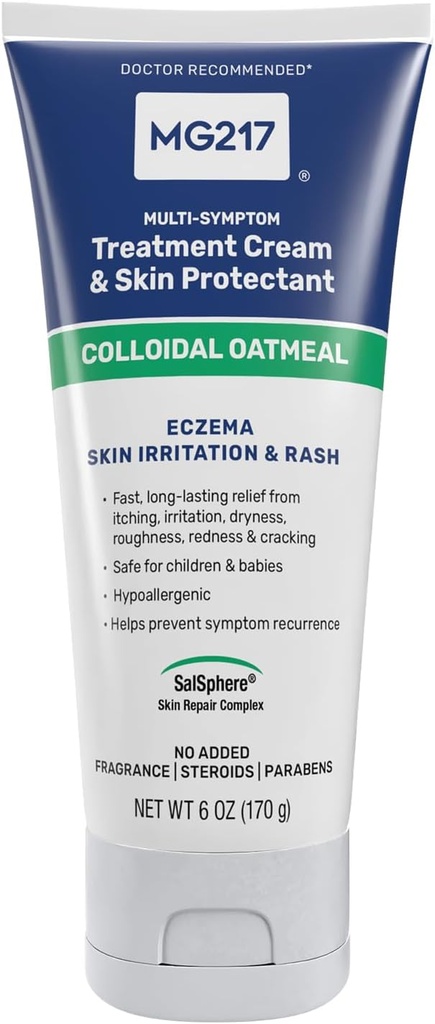 MG217 Eczema 机体奶油,含2%的类固醇 Oatmeal, 干、痒和刺激性皮肤、残忍、类固醇和无花纹的摩擦剂, 6 oz Tube