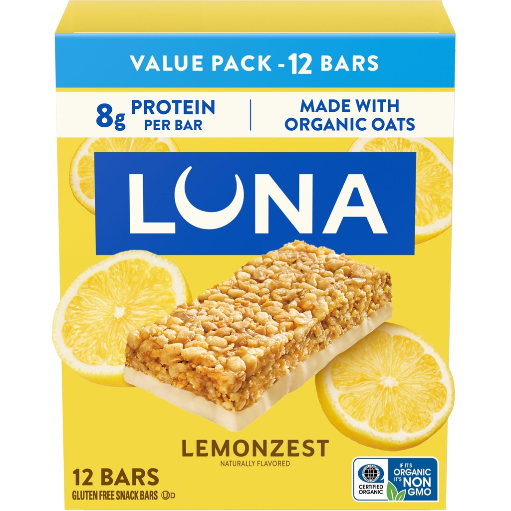 LUNA Bar - LemonZest Flavor - Gluten Free Snack Bars - 非GMO - 蛋白质Bars - 用有机 Oats - 价值包装(12包)