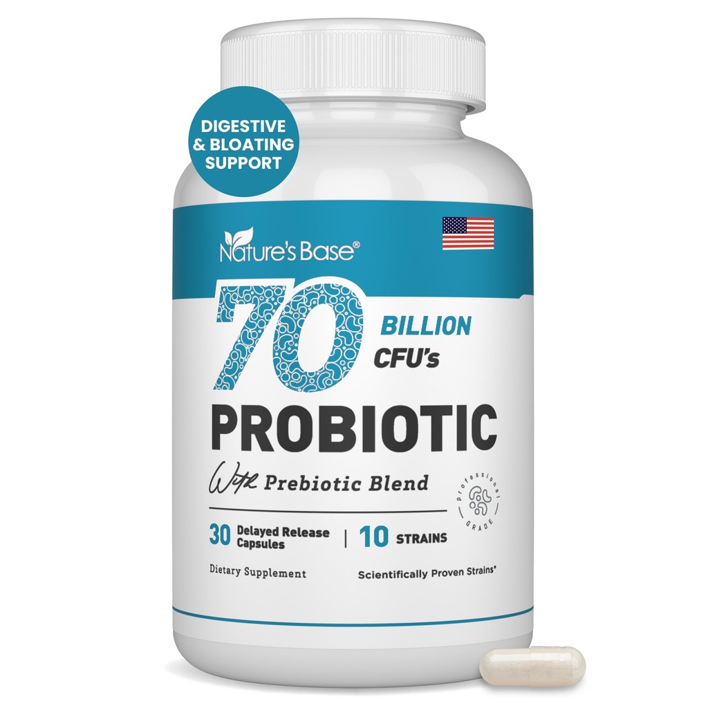 自然基础抗生素 70亿 CPU - 10 条草丛,包括乳酸杆菌和乳酸杆菌 Probioculus Probioculus - 女性和男性消化性健康预生素 - 30 Capsules