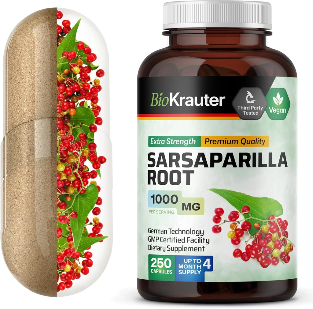 BIO KRAUTER SARSAPARLA 根盖-1000 mg 强度-250 Vegan SARSAPARLA 提取盖-无填充器