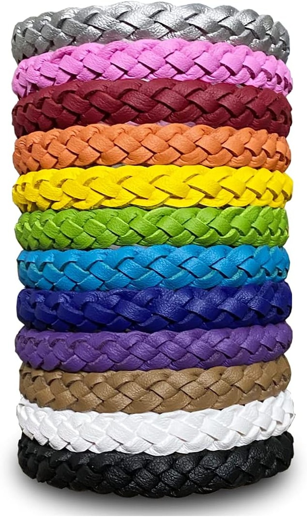 12 Pack Mosquito Repellent Bracelets, 固体颜色 个人包装 皮革昆虫和虫类 Repellent 腕带 儿童与成年人户外露营捕鱼旅行