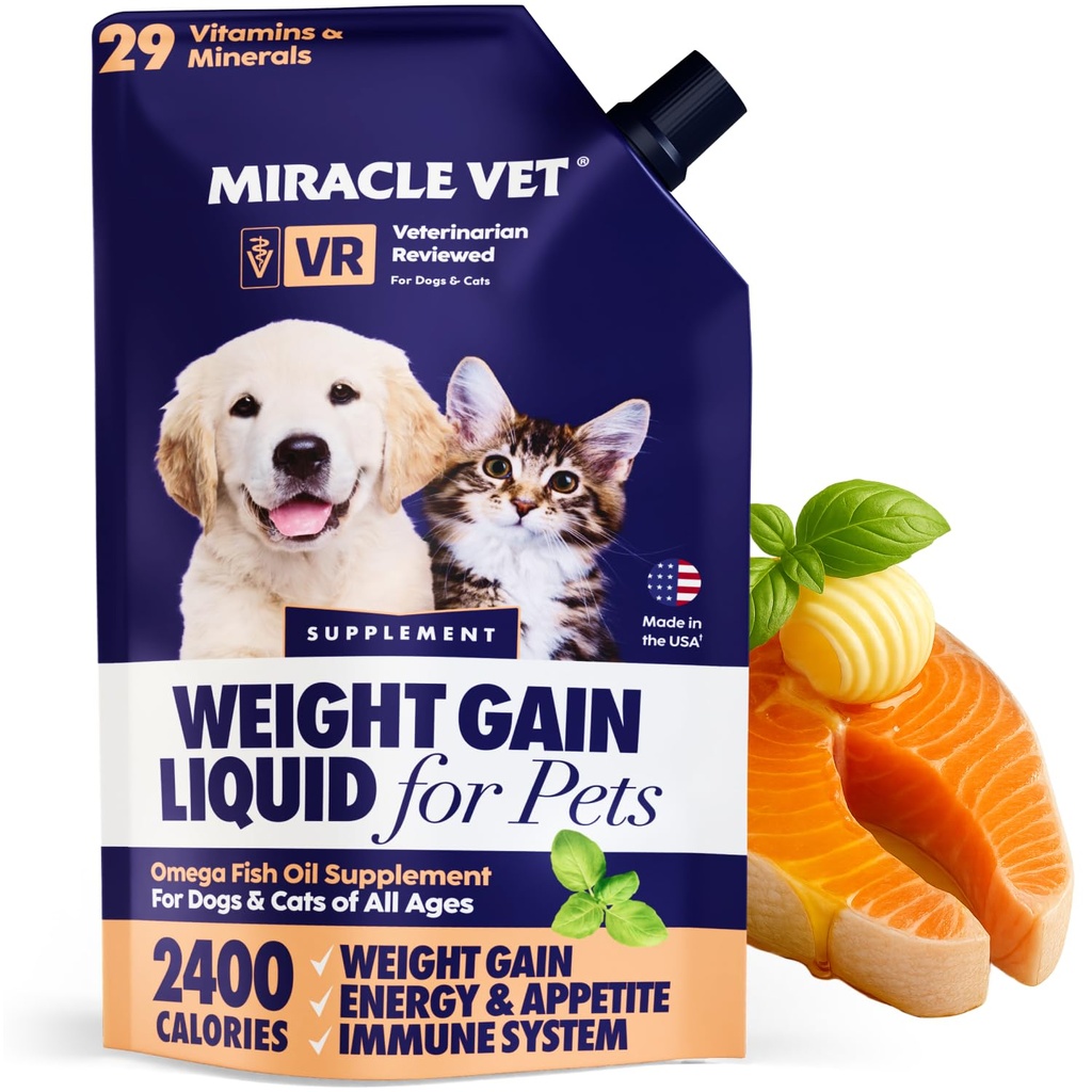 Miracle Vet High-Calorie Weight Gainer for Dogs & Cats - 多维他命营养补充剂 Gel,Omega鱼油,钙 - Puppy,老年,产前猫和狗维生素,体重补充剂
