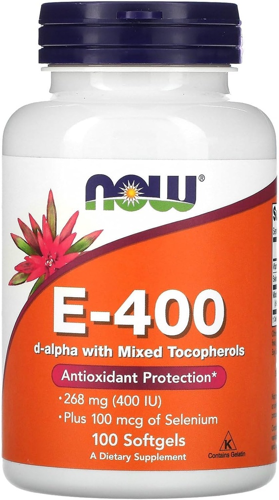 现在食品 E-400 D-Alpha 配有混合托可菲醇,268 mg(400 IU),100软胶