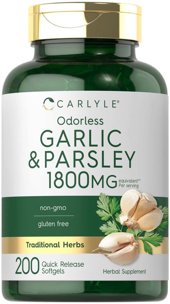 Carlyle Odorless Garlic & Parsley 1800mg → 200 Softgels → Non-GMO, Gluten 免费补充
