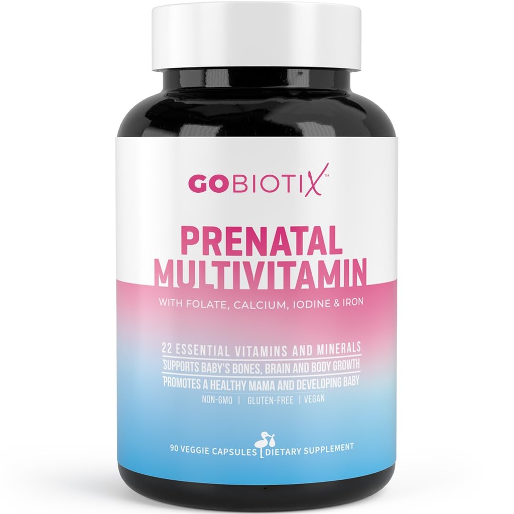 GOBIOTIX 妇女产前维生素 -- -- 含铁、钙、维生素D2、C、锌和叶酸的多种维生素 -- -- 孕前和产后基本药物 -- -- 非GMO -- -- 90卡普尔