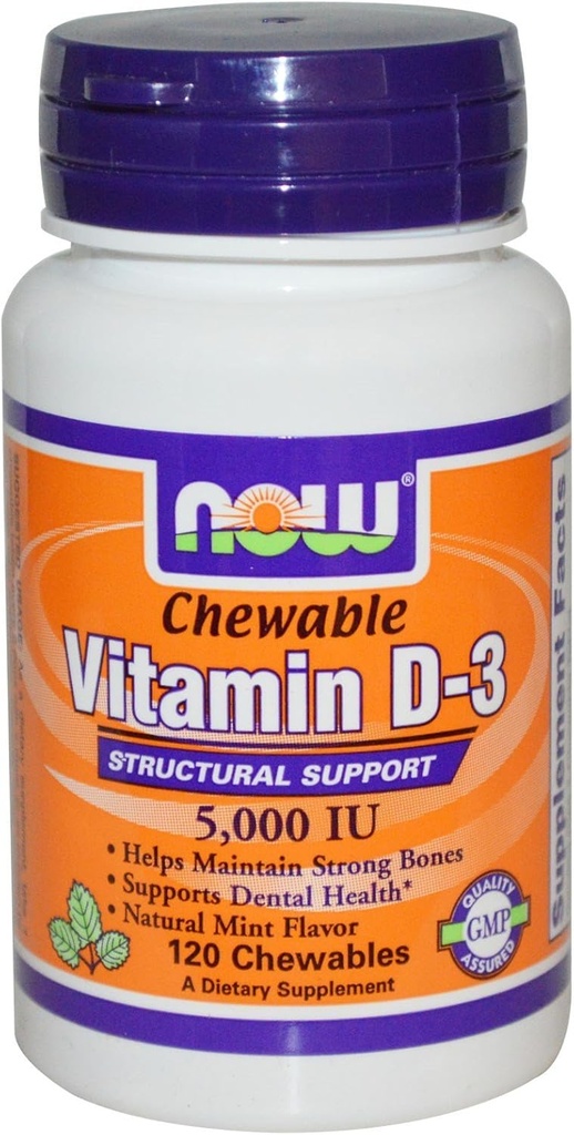 现在食品维生素D-3,5000 IU,薄荷味120 Chewwables