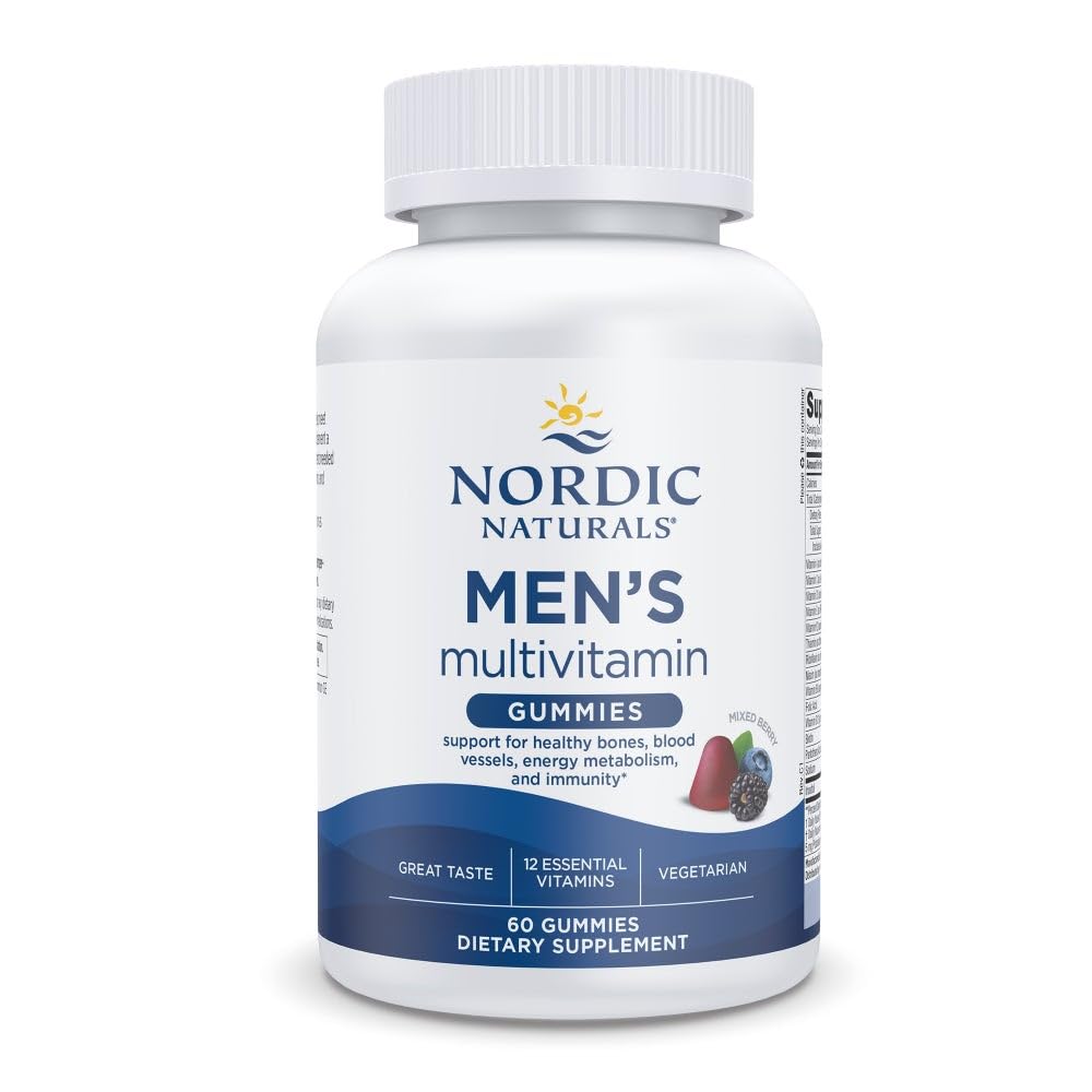 Nordic Naturals Men's Multivitamin Gummies, Mixed Berry - 60 Gummies - Support for Healthy Bones, Blood Vessels, Energy & Immunity - Non-GMO, Vegetarian - 30 Servings