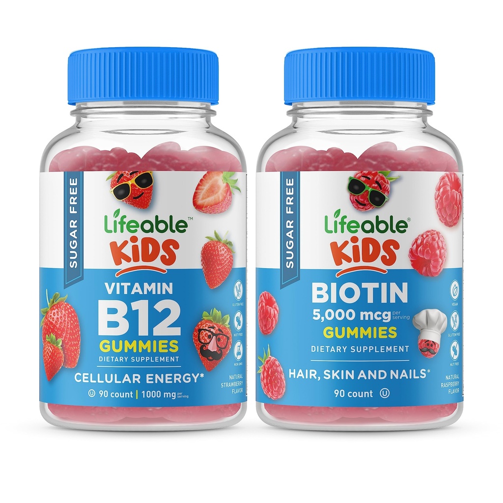 活生生的无糖肉 B12 儿童 + 精密纤维 儿童 古米丝 包 - 大品尝 维生素补充 格鲁滕 免费 GMO 免费,可口味 Gummy