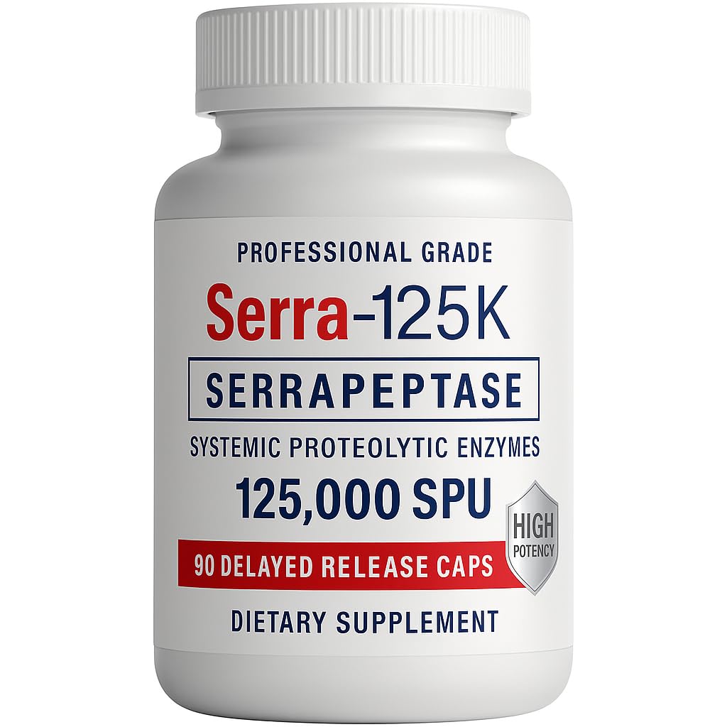 Serra-125k 超强塞拉佩特酶 125,000 SPU, 90 Vegan Capsules, 延迟释放, 系统酶, 支持健康的鼻塞和健康的免疫系统, 非GMO和全自然
