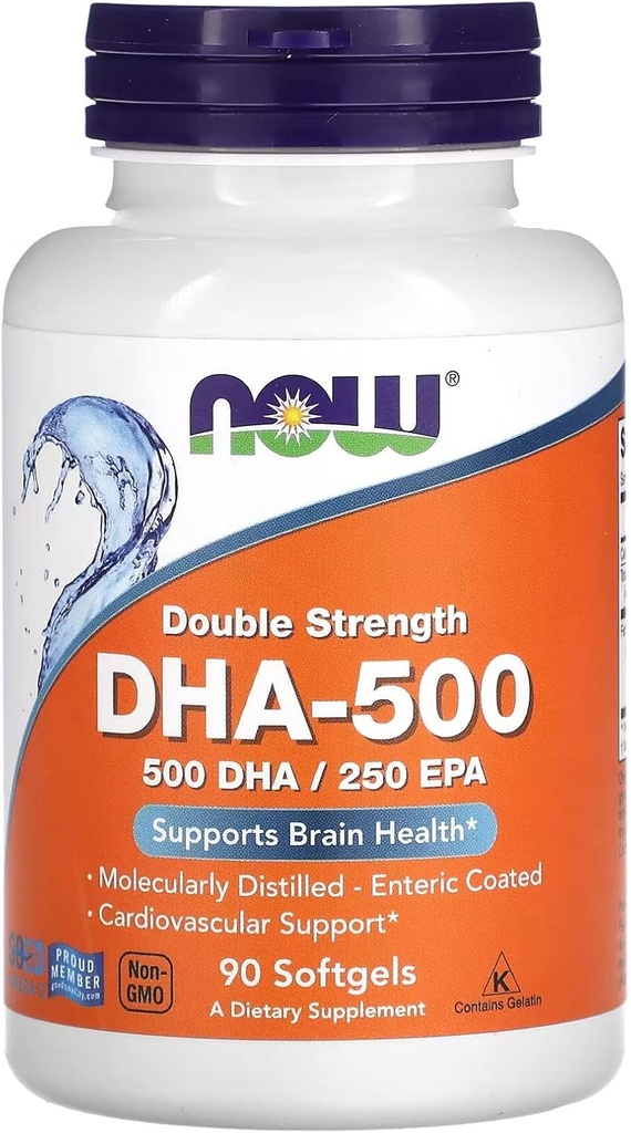 Now Foods Supplements, DHA-500 配有 250 EPA, 分子蒸发, 支持大脑健康*, 90 Softgels