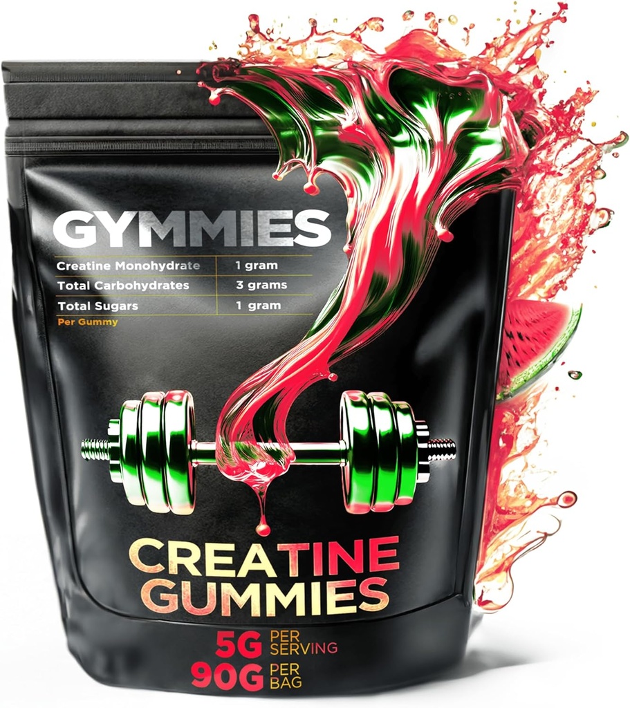 胆固醇单水合物(Creatine Monohydrate Gummys) - 肌肉生长,性能,耐力 - 每服5克Creatine - Vegan, Non-GMO, Gluten-Free, 在美国制造 - 90cmt(90个伯爵,西瓜)