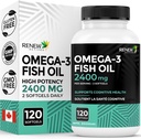 更新Omega-3鱼油 每2个软胶2400MG - 720MG EPA & DHA - 支持心,脑,眼健康,和Triglyceride 减量 - 无鱼后味 - 加拿大制造 - 120个软胶