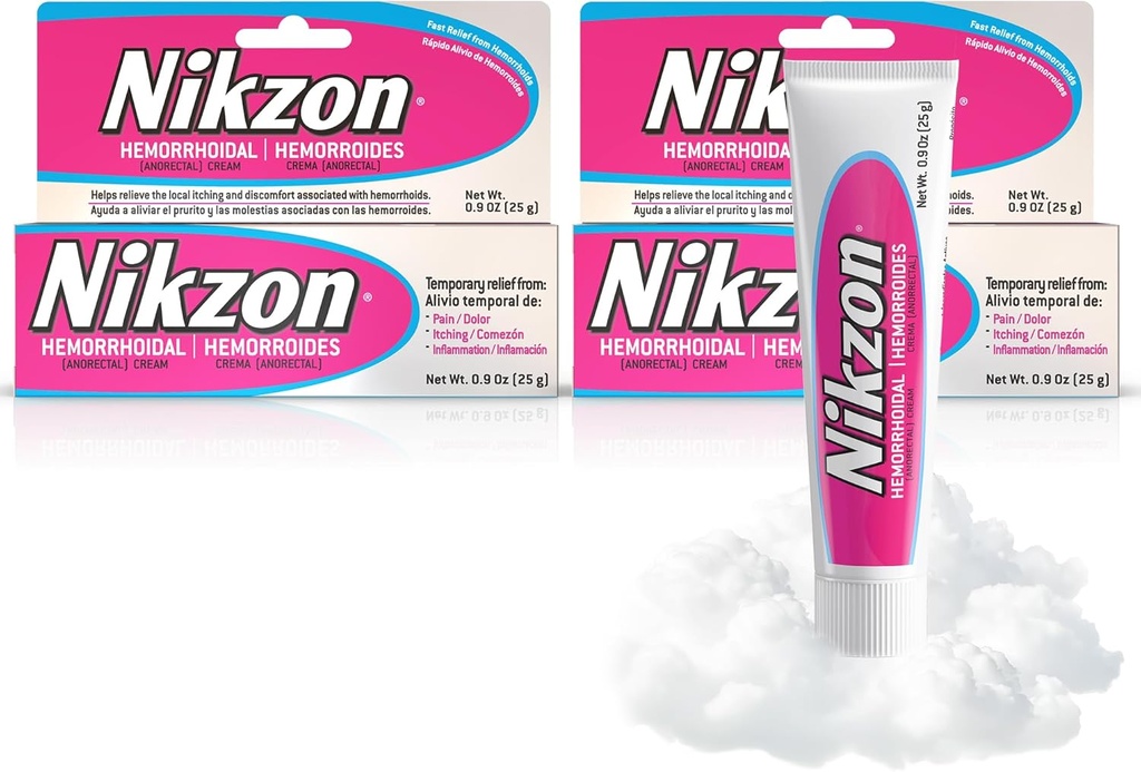 Nikzon Hemorrhoid Cream 止痛和消毒的双效作用, Numbs 刺激性厌食区, 舒舒和快速作用公式, 双重行动出血治疗, 0.9 Oz, 2-Pack