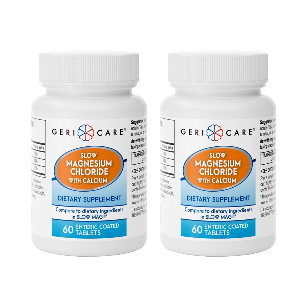 Gericare Slow 镁氯化物 → Calcium 片,由 Geri-Care → 营养补充 → 60 Counter Bottle (Pack of 2) 制作.