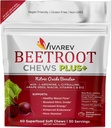 Beetroot Nitric Oxide 补充剂 - 1 000mg Beet 粉末加L Arginine、L Citrulline、葡萄籽提取剂、Niacin、维生素C和B12 - Beet Chews - 60包