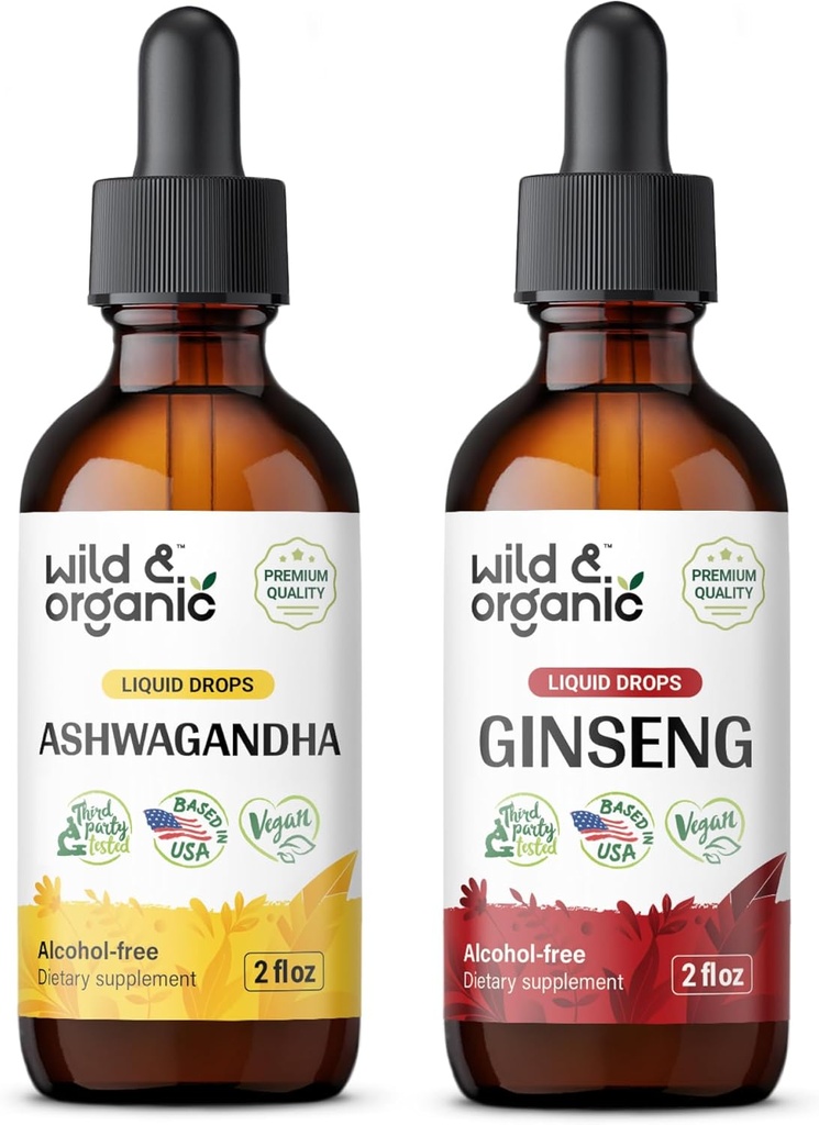 野生与有机 Ashwagandha 叮当 4 fl oz & Ginseng 叮当 4 fl oz