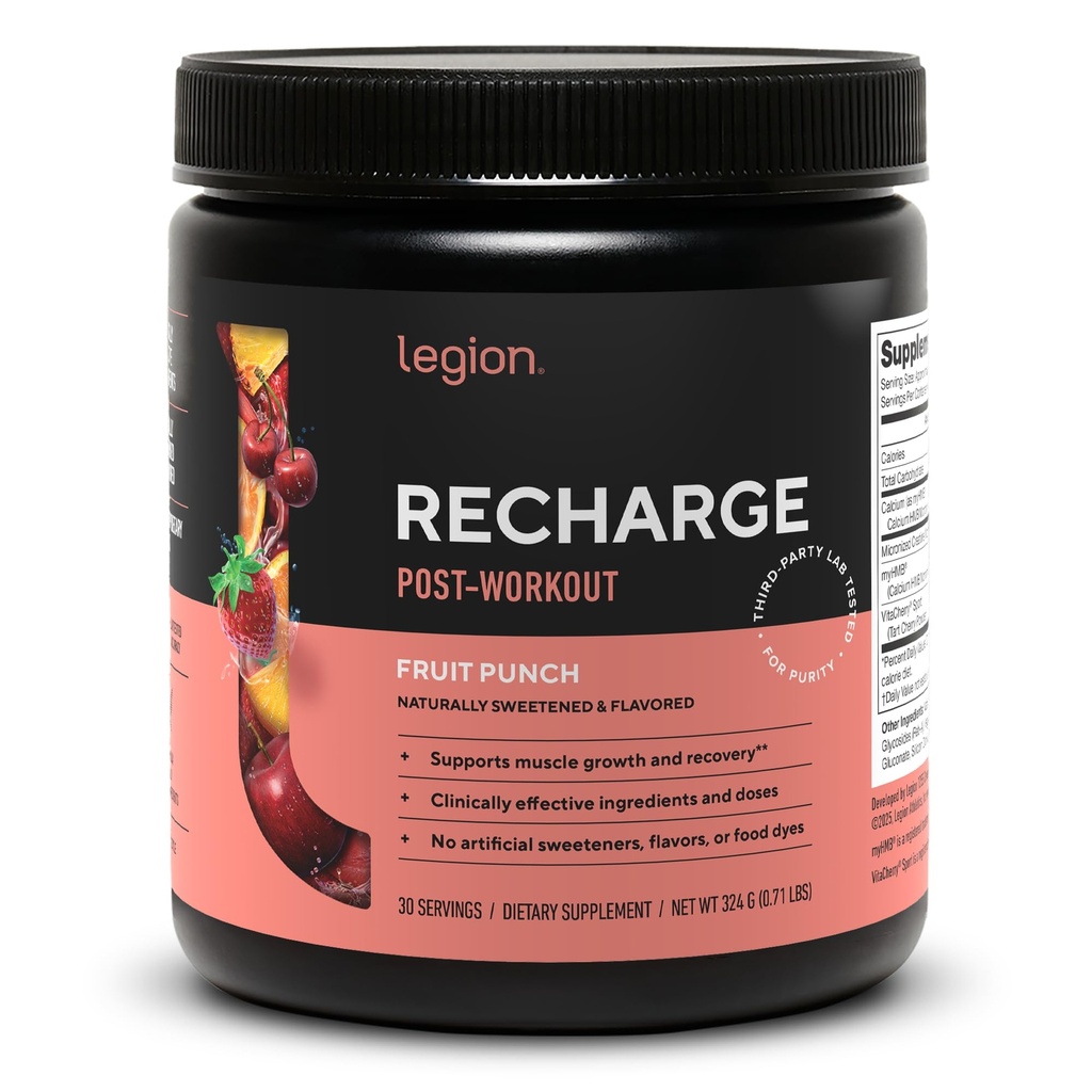LEGION 重排工作后补充剂 - 所有天然肌肉构建器和回收饮用微晶体单水合物. (Fruit Punch,第30页)