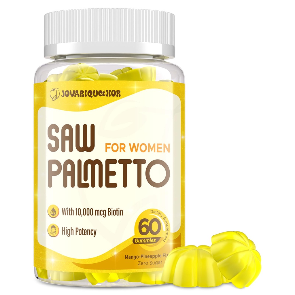 Saw Palmetto for Women - DHT Blocker 头发生长补充剂 - 500mg Potent Saw Palmetto Gummys for Hair, Skin, Nails, Urinary Wellness - Mango-Pineapple Flavor - 60 Gummys
