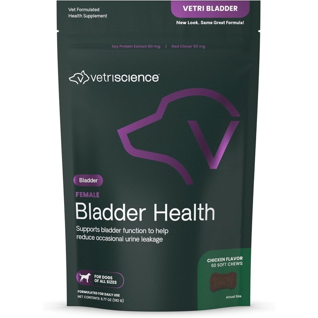 VETRISCICENCE Bladder Health Chews, Vetri Bladder 配给狗,失禁支持,减少尿液漏泄和过度活跃的Bladder,大豆蛋白和红克洛弗,鸡,60个计数