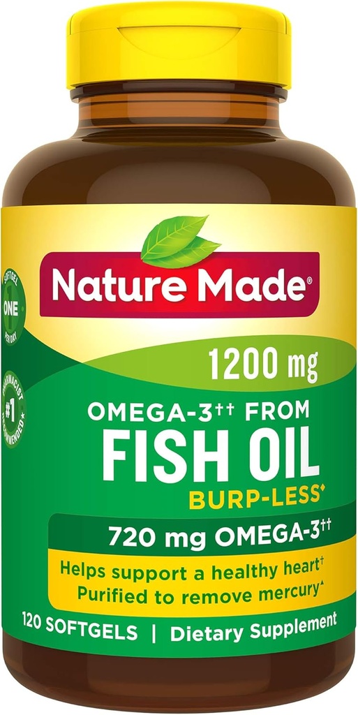 Burp-Less Fish Oil 1200毫克/日,120软胶,Fish Olega 3 心脏健康补充剂