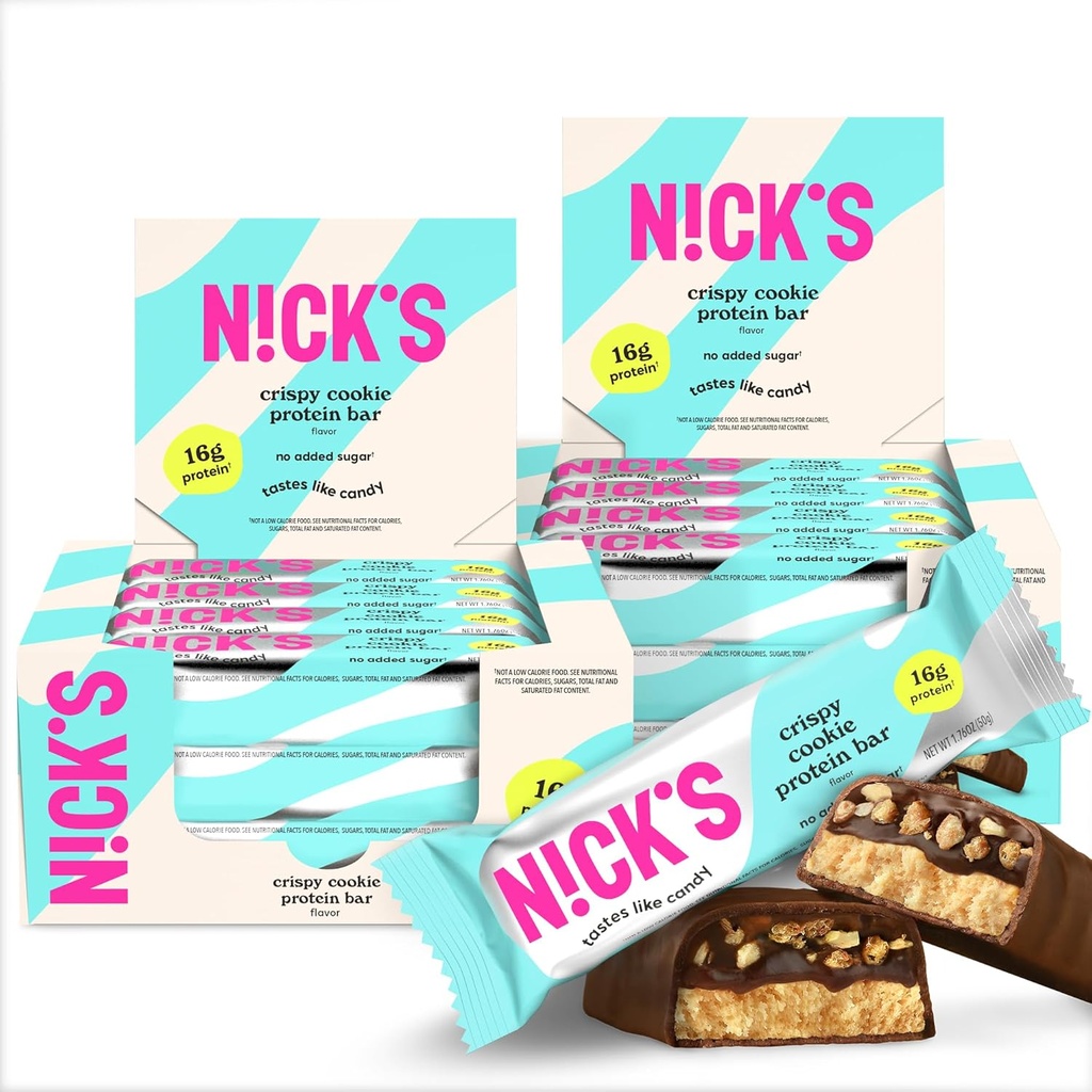 Nick's protein Bars Krispi Cookie → 16g蛋白 → 210卡路里 → 低卡布 Keto 友好小吃 无添加糖(多包装24条×50g)