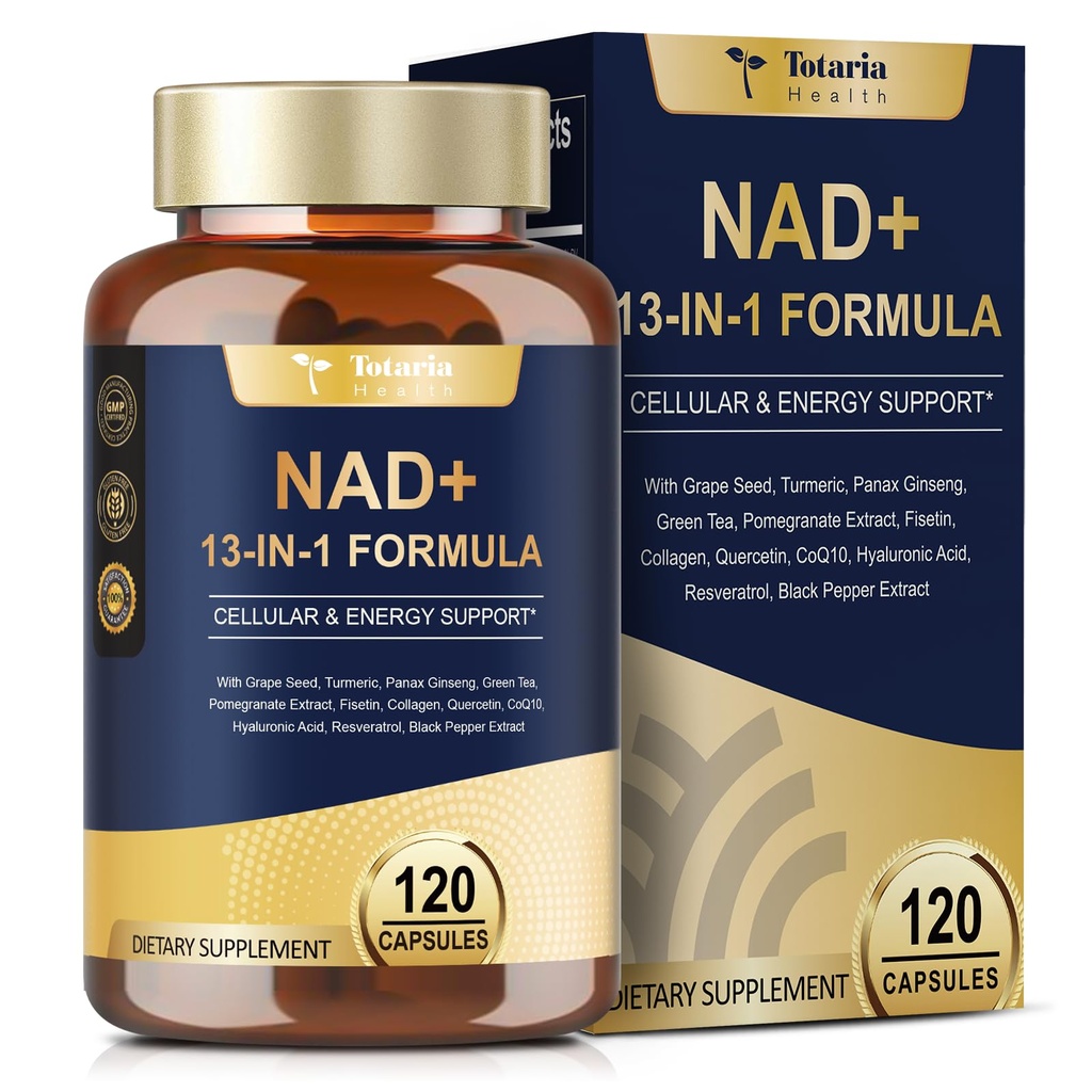 Totaria NAD 配有尼科蒂纳米德·里沃赛德 reveratrol、Quercetin、贝塔内布尔斯 NAD+的女性男性补充剂 抗衰老、能源、免疫、焦点、120卡普勒