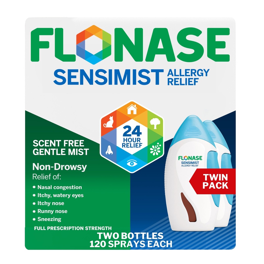 Flonase Sensimist 抗过敏性肾上腺素消毒剂,24Hour 多音节消毒剂消毒剂消毒剂消毒剂 — 120 Sprays (Pack of 2)