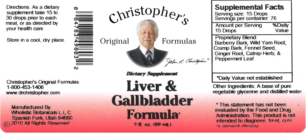 克里斯托弗的原始公式 Liver & Gallbladder 公式,用于解毒和消化支持的草药补充, 2 fl oz