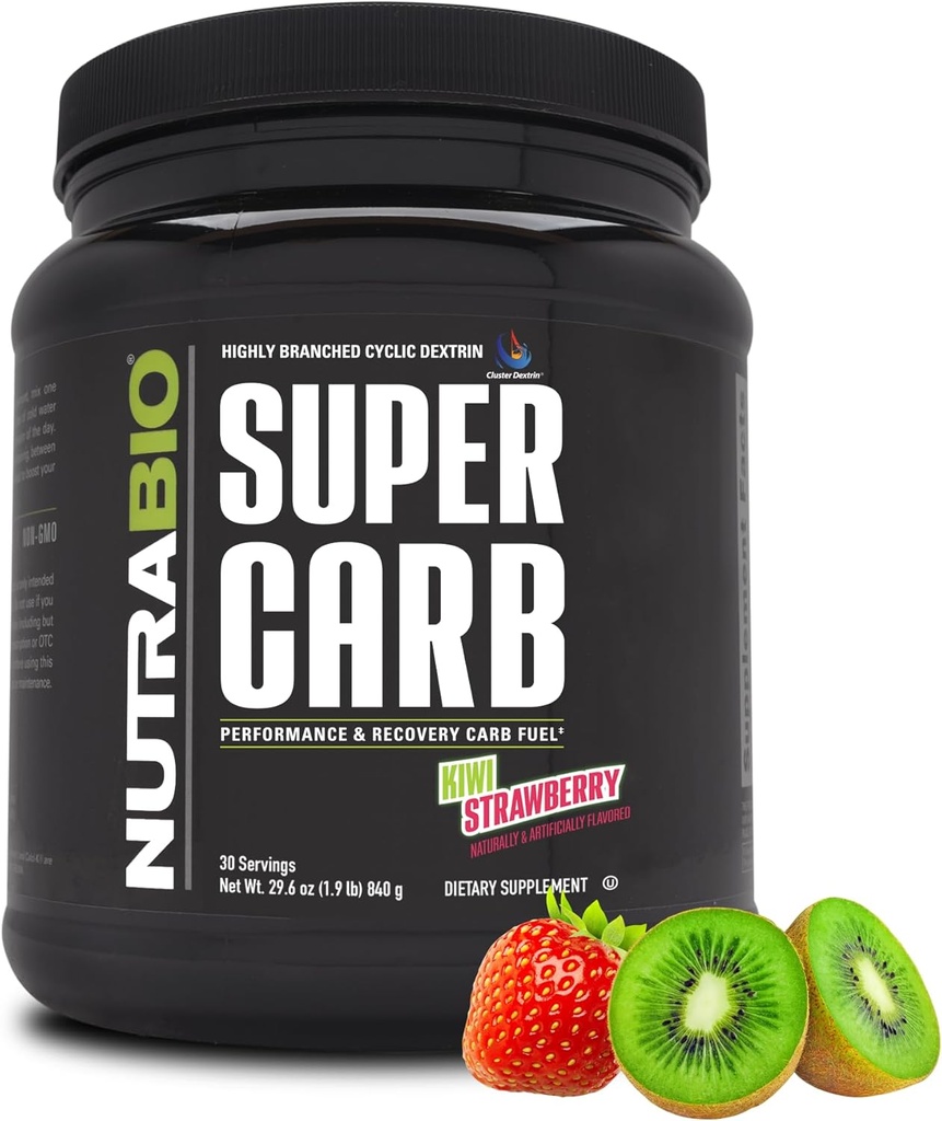 NutraBio Super Carb, 含有集群Dextrin & Electrolytes的碳水化合物粉末, 高级Carb 用于健身燃料、性能和肌肉恢复的粉末, Cyclic Dextrin, Kiwi草莓, 30 Sv