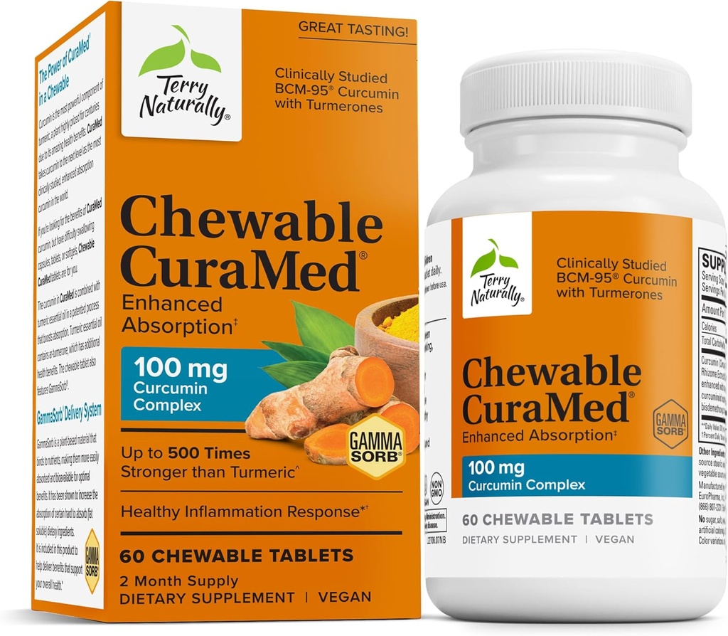 Terry自然CuraMed 100 mg Crucumin Complex - 强化吸收Crucumin 配有Turmeric - Brain & Liver 健康支持补充 - Vegan 饮食补充 - 60 可切片