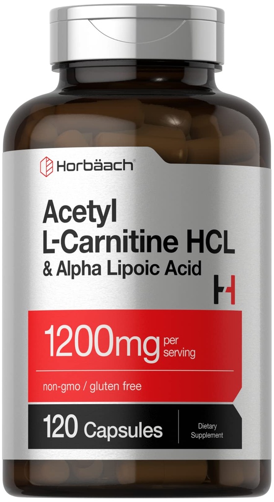 Horbäach Acetyl L Carnitine HCL & Alpha Lipoic Acid 1200mg → 120 Capsules → ALC ALA Complex → Non-GMO & Gluten 免费补编