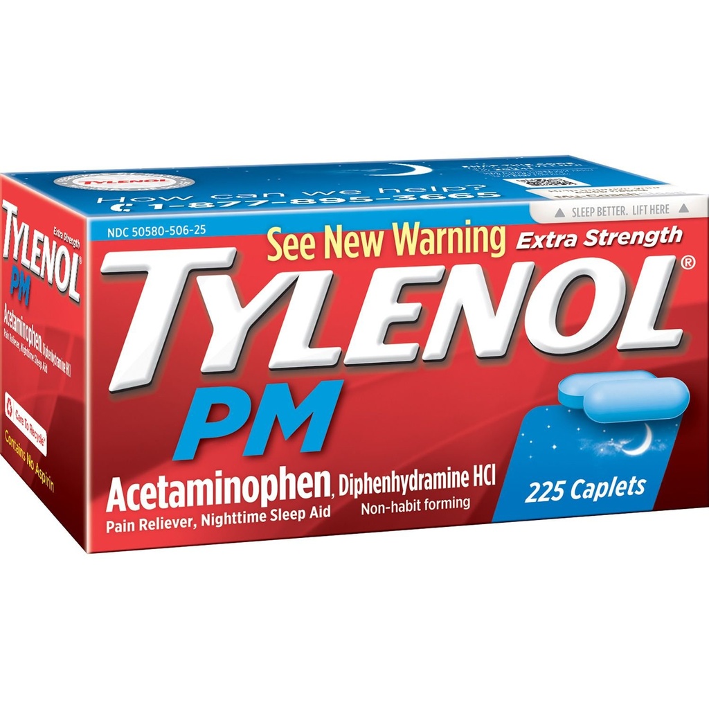 Tylenol Pm 超强止痛剂 + 睡眠援助,225卡(1包)