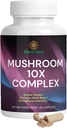 蘑菇 10X Complex - Lions Mane, Reishi, and Cordyceps - 自然能源与压力救济的补充 - Imune Boost - 焦点与记忆 - 自然与非GMO