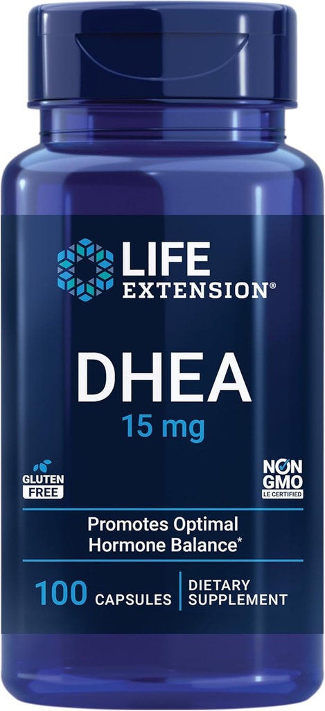 生命延长DHEA 15 mg – 荷尔蒙平衡补充剂,记忆,肌肉质量和骨密度支持,健康性驱动,无胶体,非GMO,100卡普尔