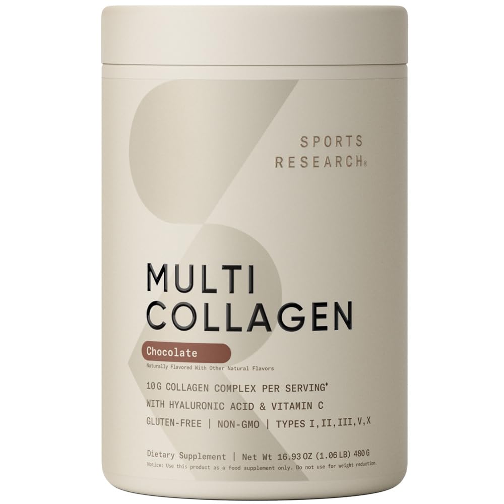运动研究 多科拉根蛋白粉(第I,II,III,V,X类),配有Hyaluronic Acid + Vitamin C → 5类基于食物的科拉根,30种服务(焦油)