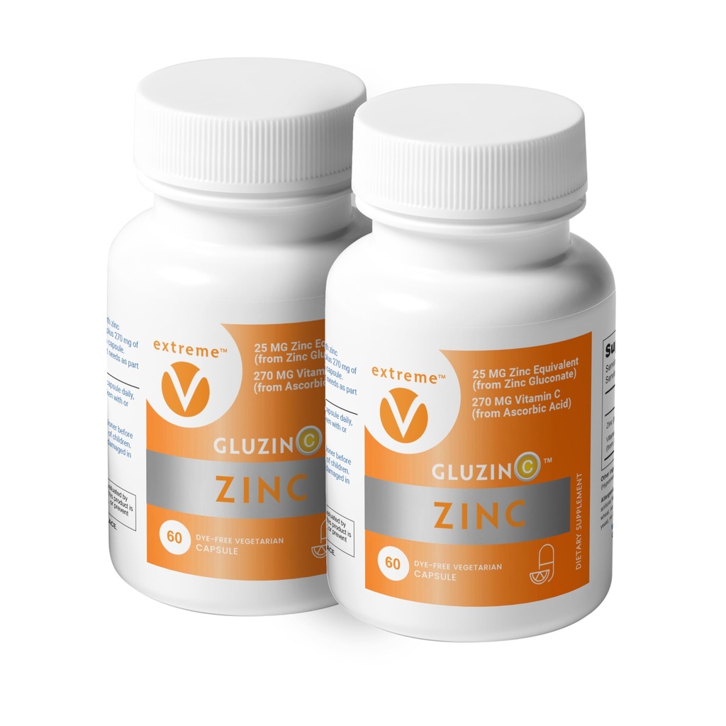 锌MG25+VC Dual Pack QQ Daily Zinc Gluconate + Vitamin C + 25mg + 270mg + 清洁配方, Vegan-Friendly, (2瓶,120个蔬菜卡普尔)