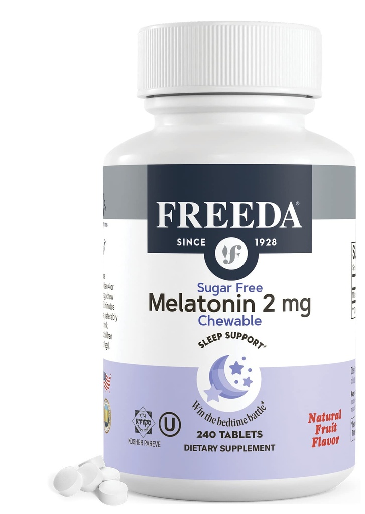 FREEDA Melatonin 2mg 无糖菜 – 成人与儿童自然睡眠援助 – Vegan, Kosher, Gluten- Free, Non-GMO, Easy Bedtime Supports – 240平板