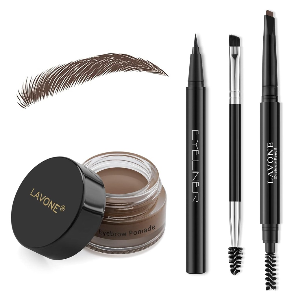 LAVONE 化妆套装有眉毛印章 Pencil,防水 眉毛 Pencil & Pomade,眼线,双面眉刷,暗棕色