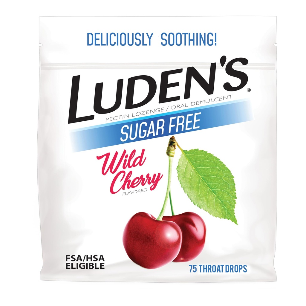 Luden's Sore Throat Relief Lozenges for minor 每天的刺激和干嘴,无糖野生樱桃燃烧滴,75个伯爵