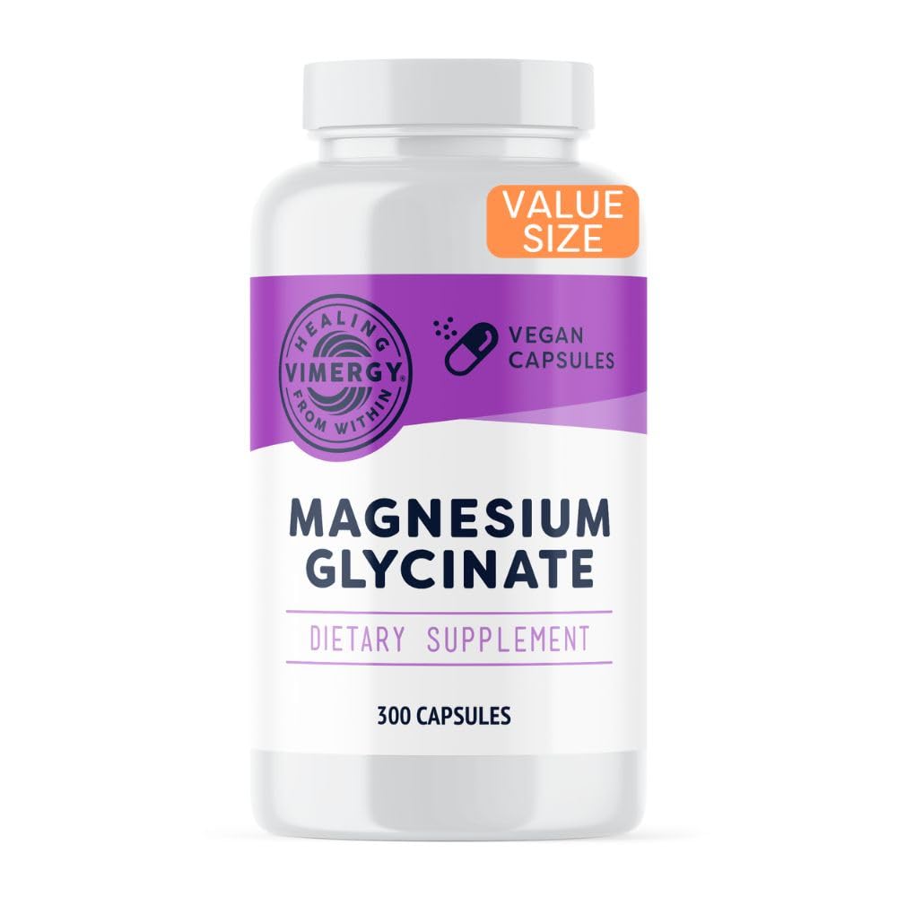 Vimmergy Magnesium Glycnit – 压力支持 – 为避免Tummy Upset → 促进心脏健康与能量 → Kosher, Vegan Gluten-free – 300 Caps