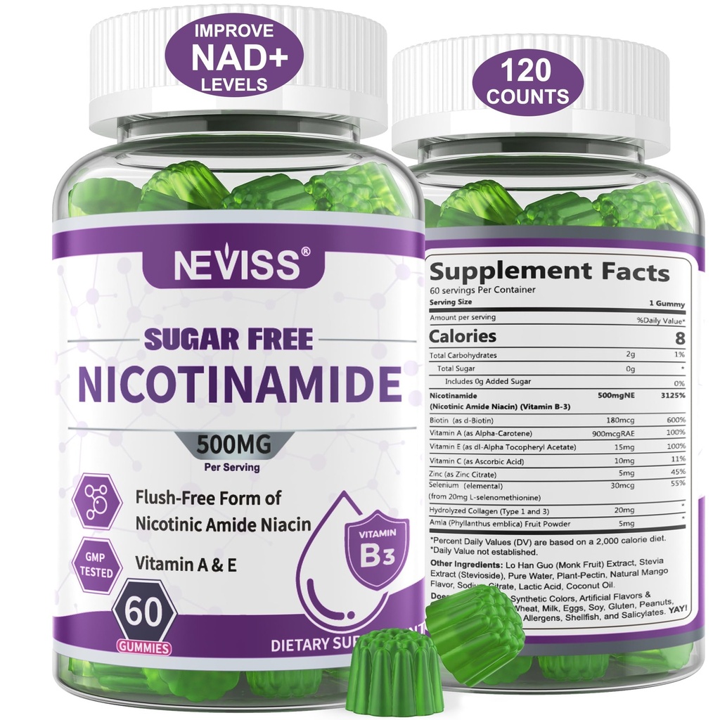 Flush Free Niacin) 维生素B3 Niacinamide 细胞能量代谢与修复,生命力,健康衰老, Cranberry Flavor, Easy to Chew, 120 Cts