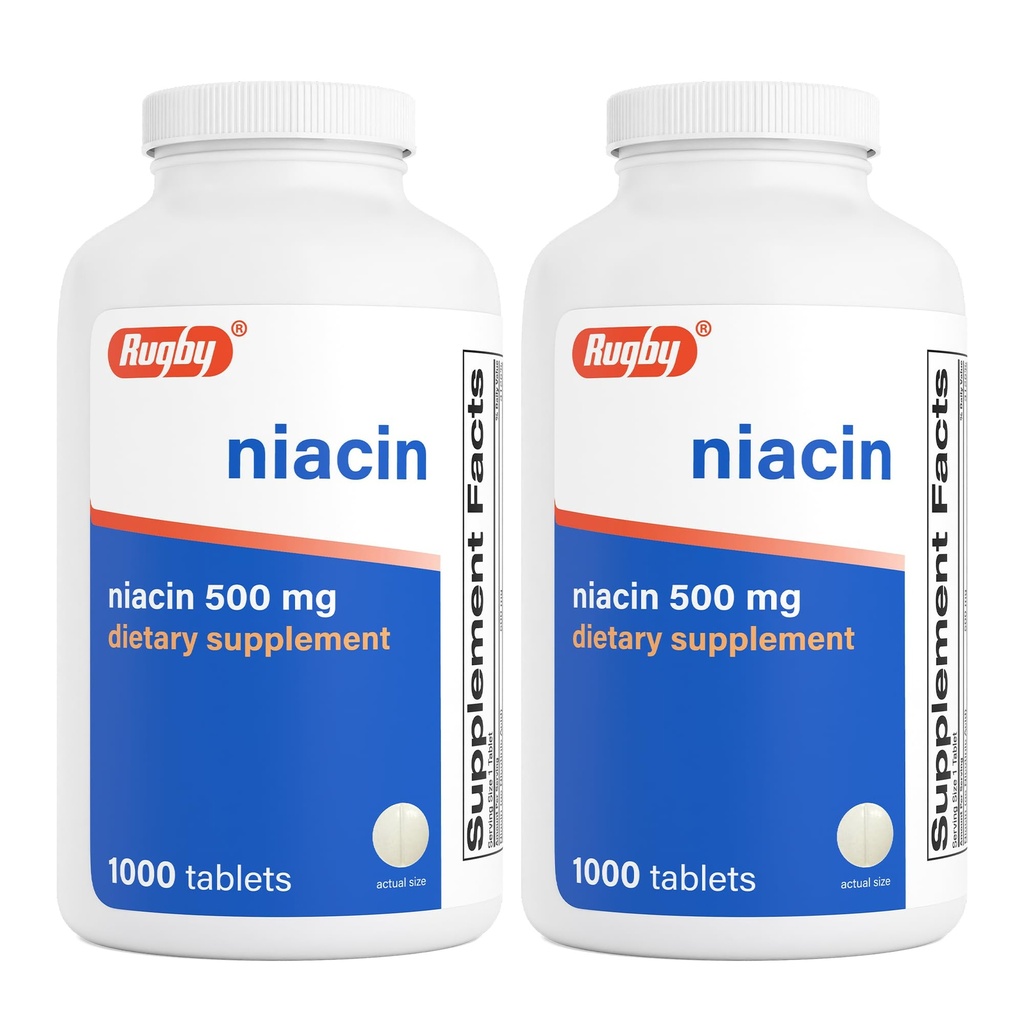 Rugby Niacin 500mg -- -- 男女维生素B3补充剂 -- -- 1 000平板(2-Pack)