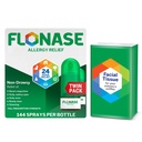 Flonase过敏救济鼻喷,24Hour非昏睡式多音节救济 — 144 Sprays (Pack of 2) + Bonus Pack of Tissues