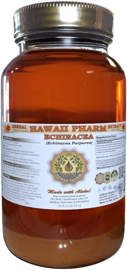 夏威夷Pharm Echinacea液体提取剂,有机Echinacea (Echinacea Purpurea) 丁香补充剂 32 oz 未过滤