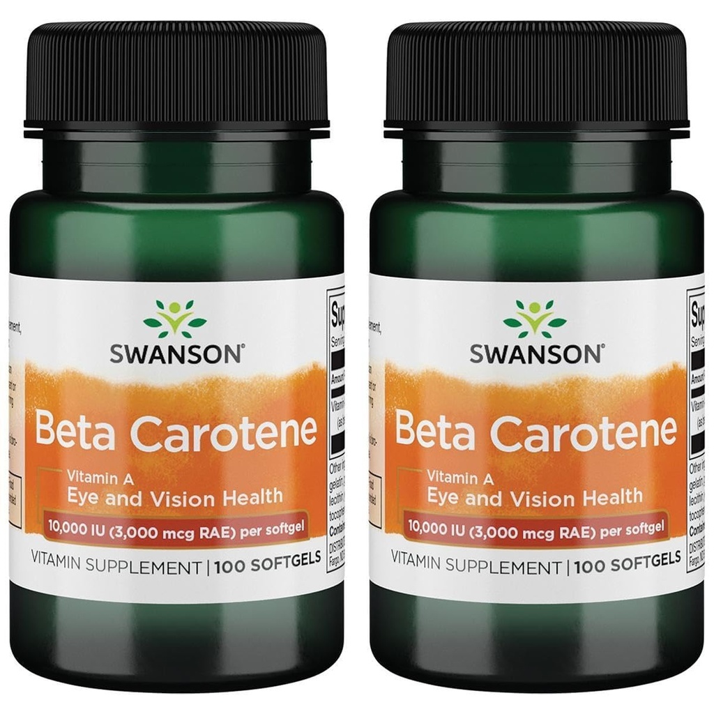 Swanson Beta-Carotene(维生素A) 皮肤眼免疫系统 健康抗氧化剂 支持 10000 Iu (3,000 mcg) 100 Sgel (2 Pack)
