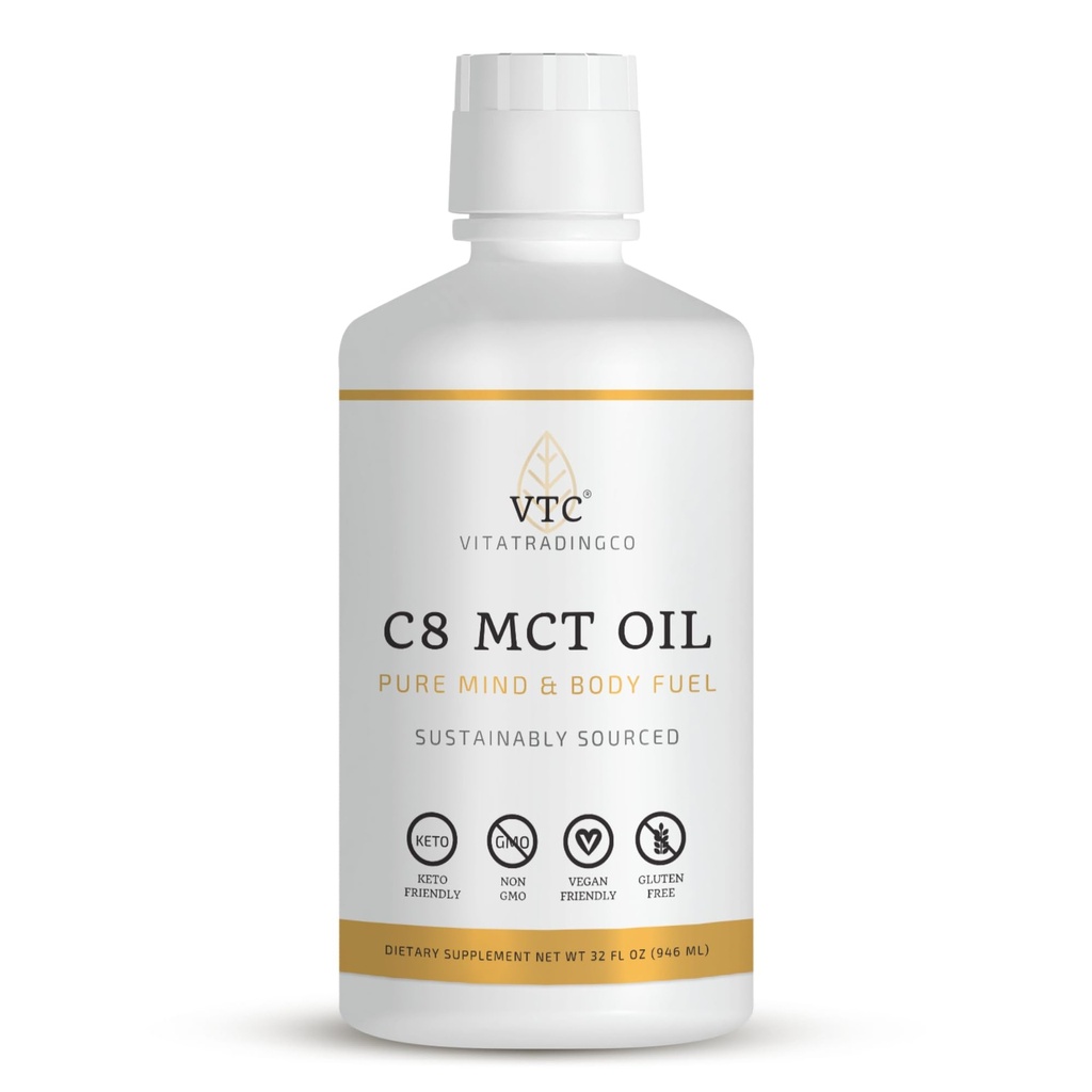 VTC VitaTradingCo. 100%纯C8 MCT Oil → 3X Distilled Caprylic Acid → 清洁能源健康脂肪 可持续的源头 → 非GMO, Paleo, Keto → 32oz, 64 services (不喜爱)